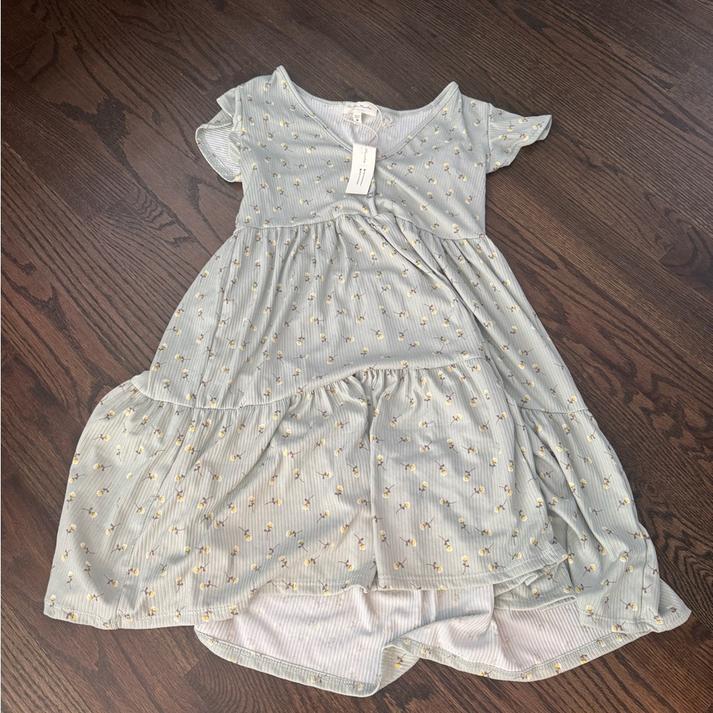 See You Monday Light Gray Dress with Yellow Floral Pattern